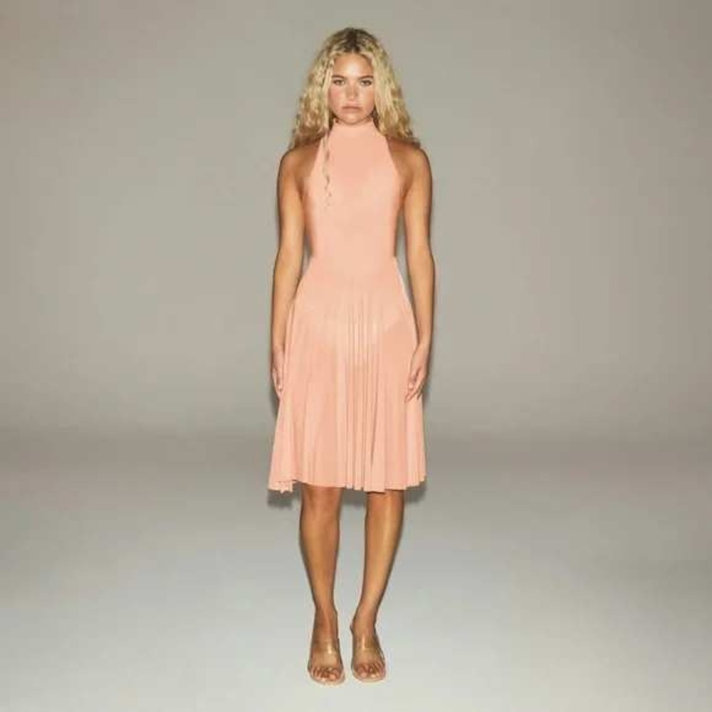 Skims milky sheer high neck midi dress Color dessert clay